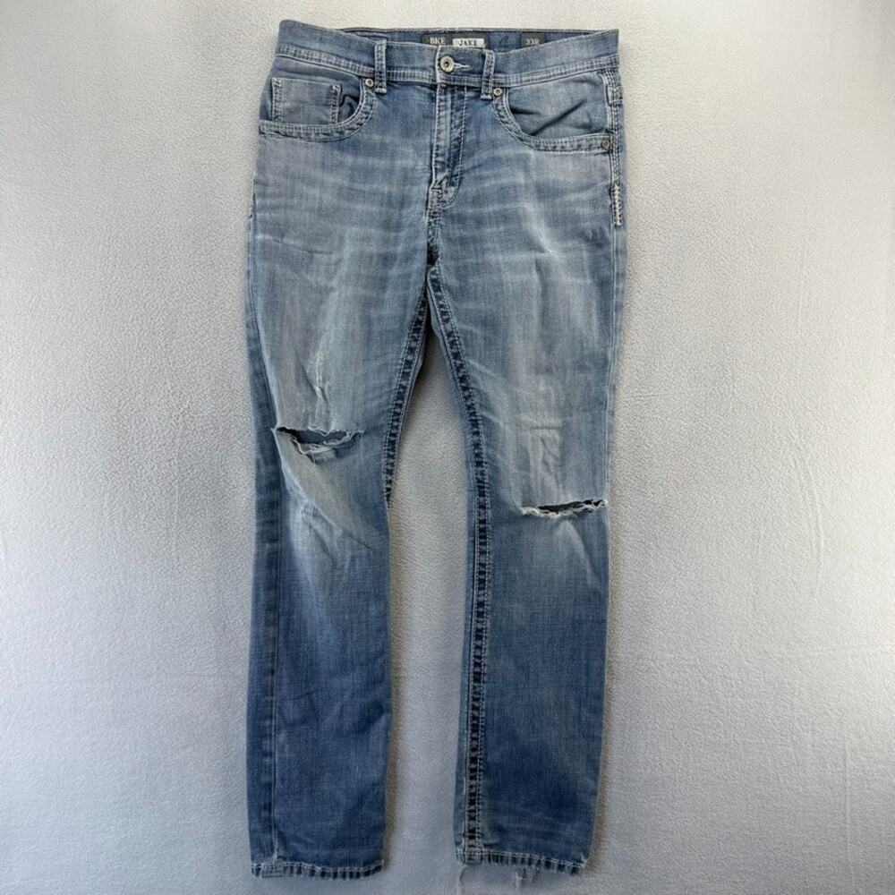Buckle BKE Jeans men's 33 R Blue Jake Straight Faded Distressed Whisker y2k